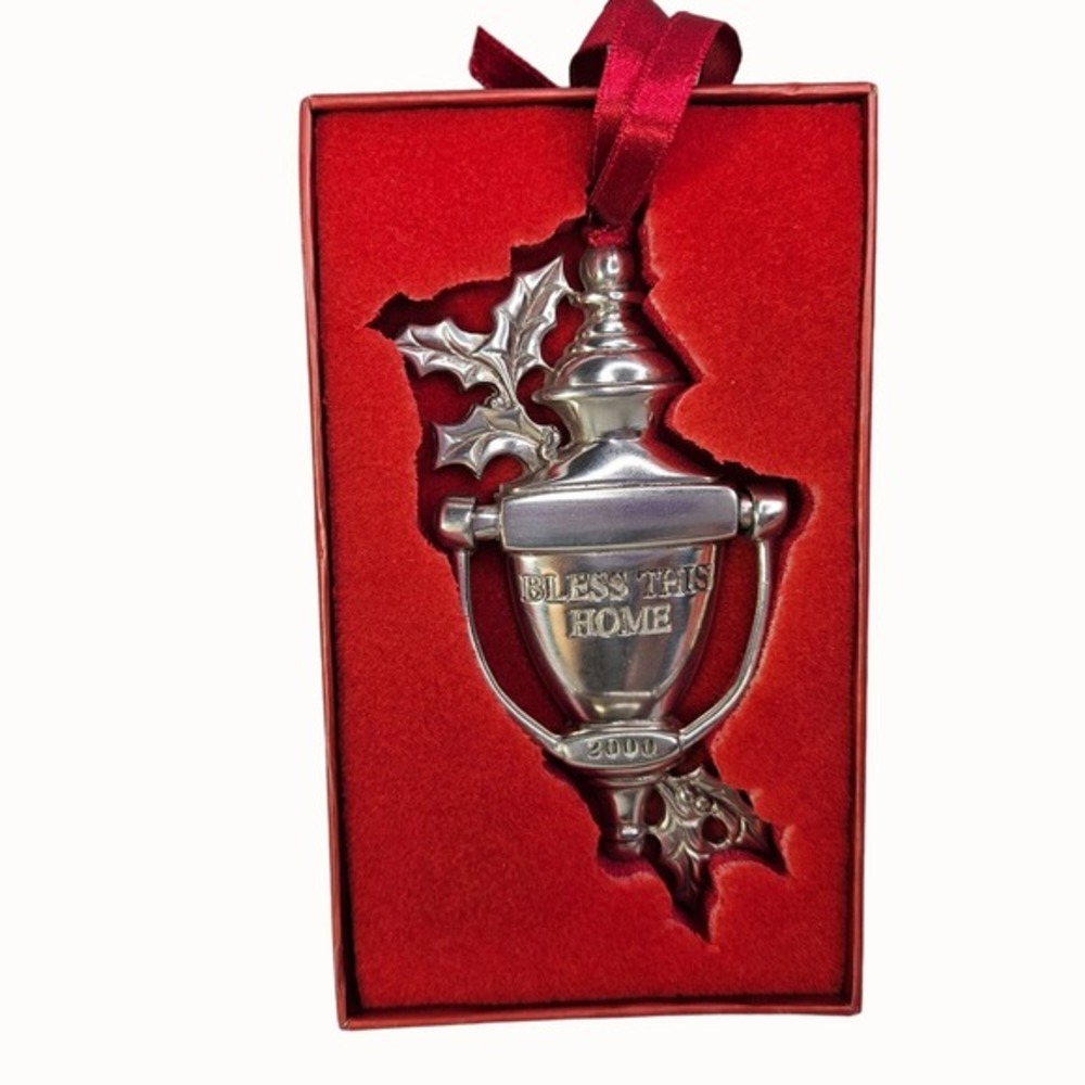 Lenox Kirk‎ Stieff Collection Pewter Bless This Home Door Knocker Ornament Vtg